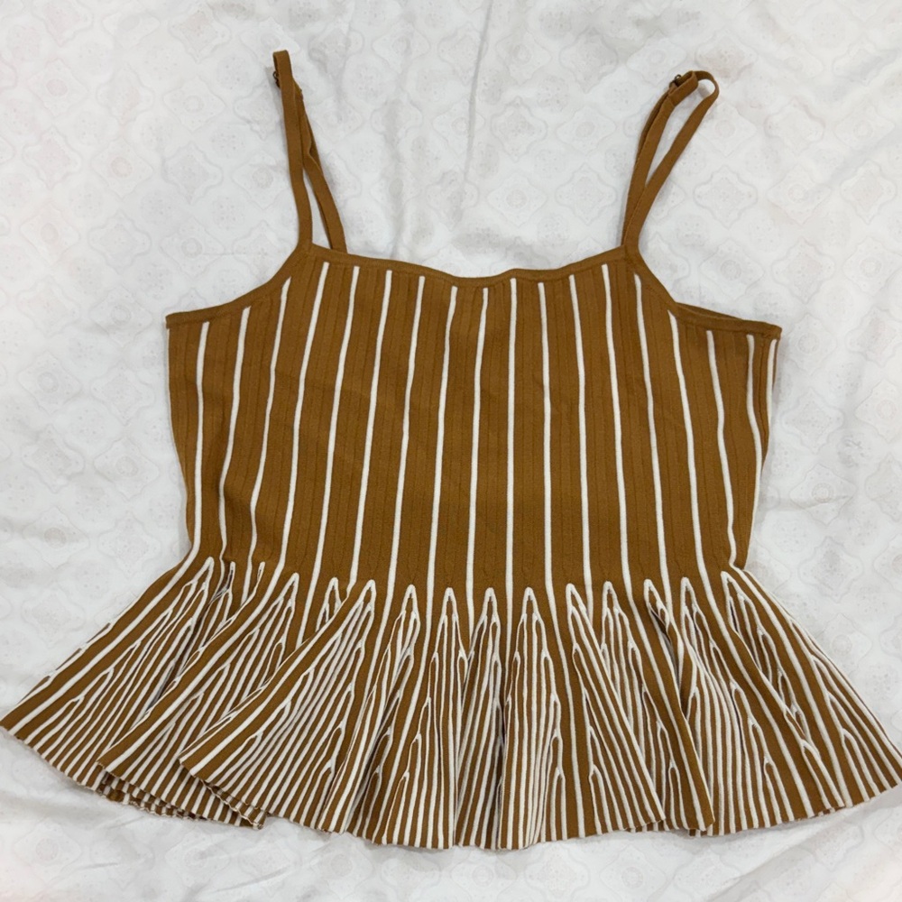 Maeve Ruffled Peplum Knit Tank Top Neutral Motif - Picture 3 of 9